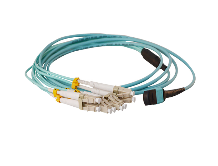 MPO to LC, 8 Fibers OM3 Multimode Breakout Cable, Low Smoke Zero Halogen (LSZH) Rated, TSB-307D