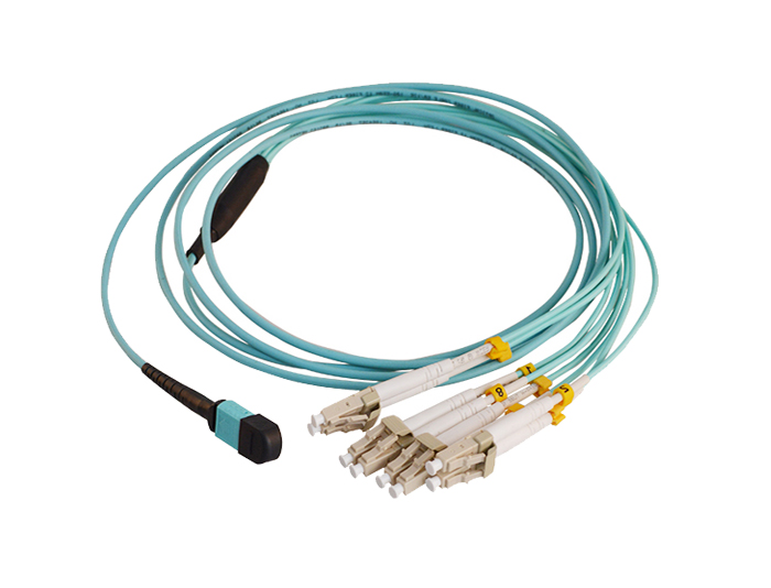 MPO to LC, 8 Fibers OM3 Multimode Breakout Cable, Low Smoke Zero Halogen (LSZH) Rated, TSB-307D