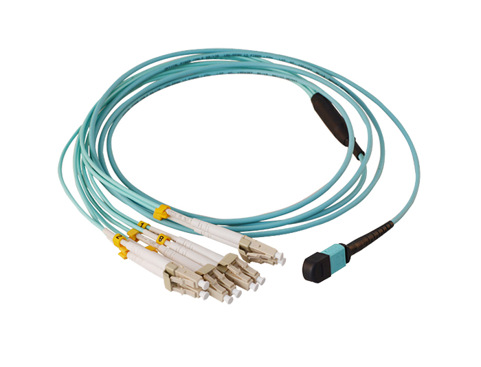 MPO to LC, 8 Fibers OM3 Multimode Breakout Cable, Low Smoke Zero Halogen (LSZH) Rated, TSB-307D