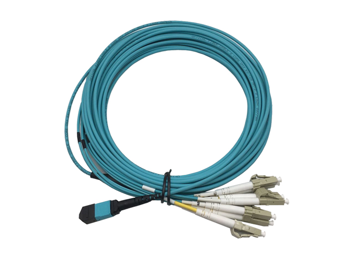 MPO to LC, 8 Fibers OM3 Multimode Breakout Cable, Low Smoke Zero Halogen (LSZH) Rated, TSB-307D