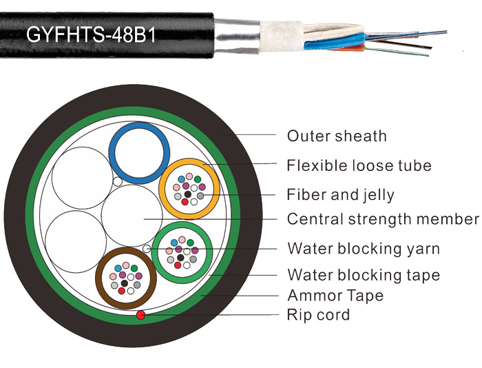 48 Fibers Steel Tape Armored Flexible Loose Tube Fiber Cable | GYFHTS